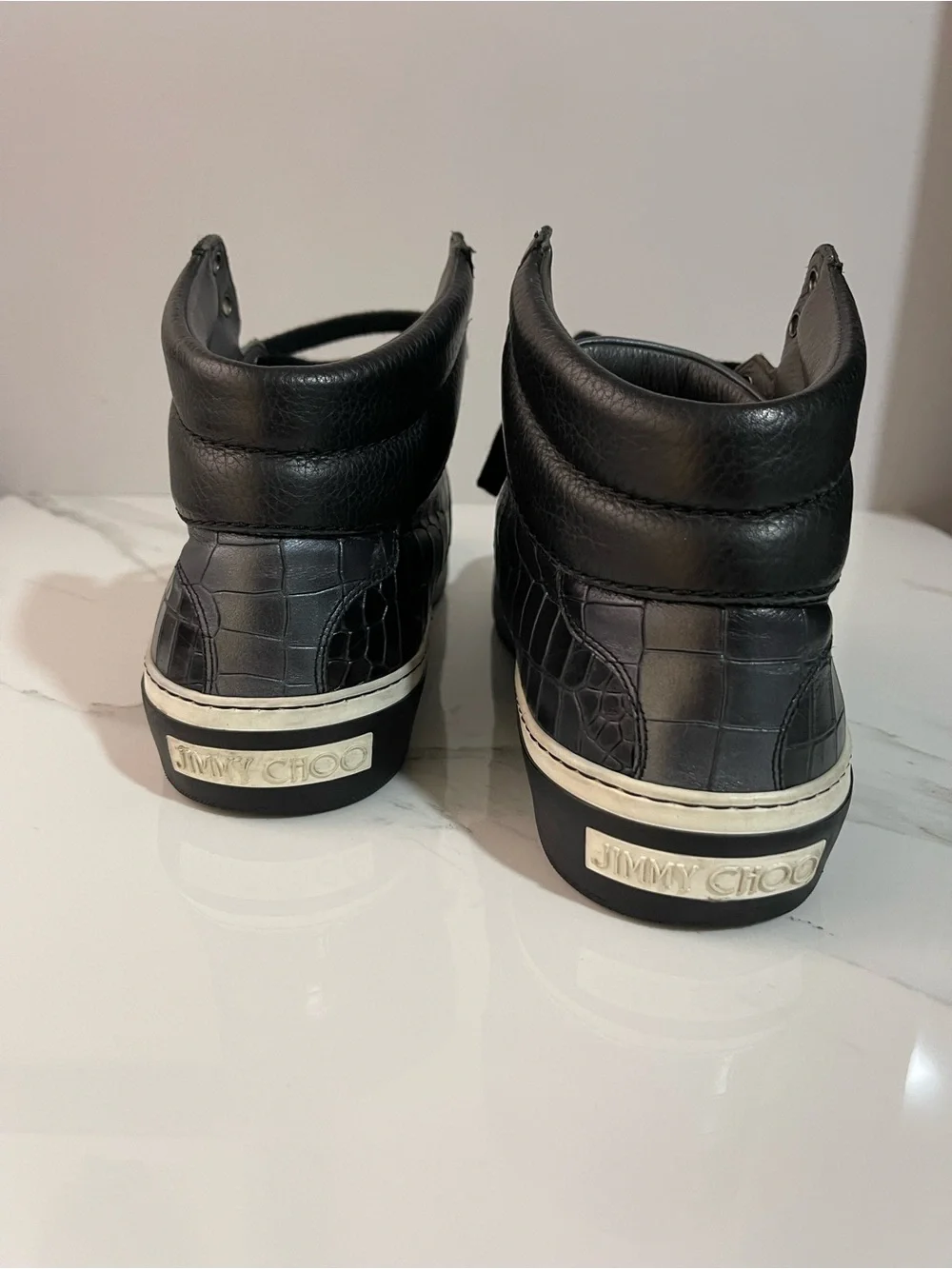 Jimmy Choo Black Croc-Embossed High-Top Sneakers